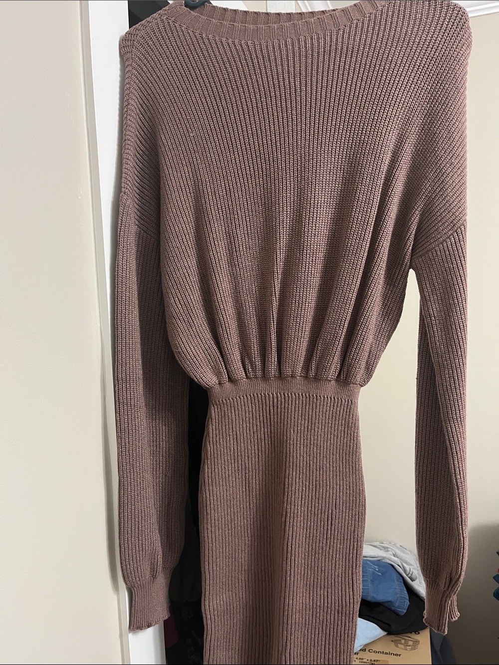 Women's Ribbed Waist Sweater Dress - Mauve